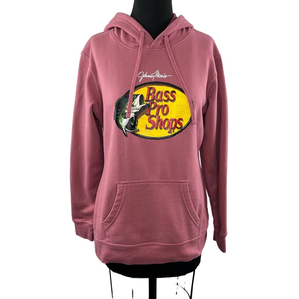 Bass Pro Shop Johnny Morris Pink Cotton-Poly Fleece Pullover Hoodie Sweatshirt M